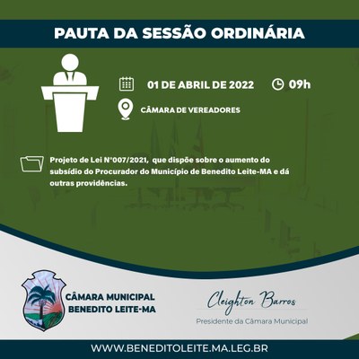 Pauta Sessão do dia 01 de abril de 2022