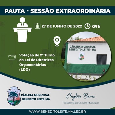 Pauta Sessão Extraordinária 27 de junho